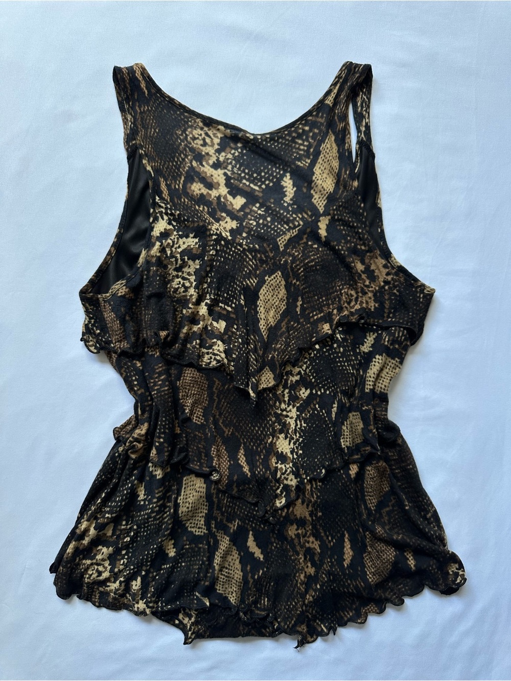 Express Brown Snake-Print Ruffle Layered Tank Top - Picture 3 of 4